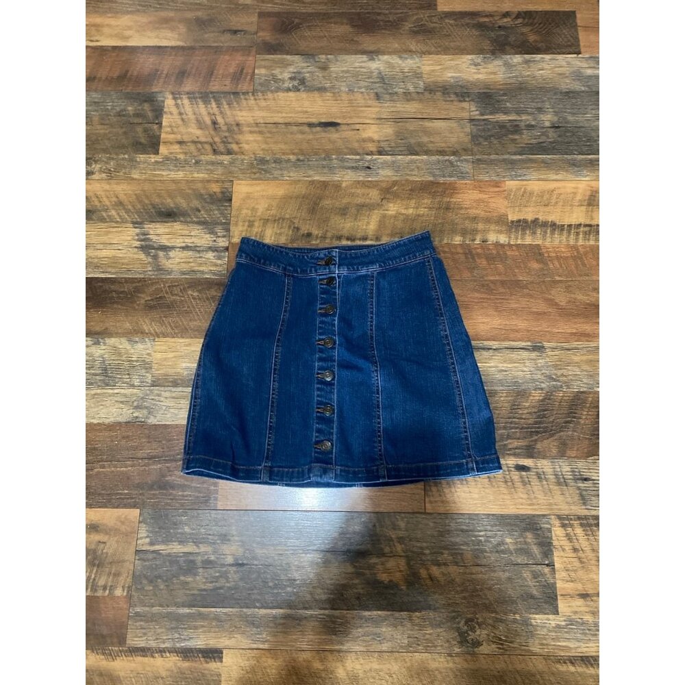 Mudd Womens Juniors Skirt 7 Blue Denim Jean Button‎ Front